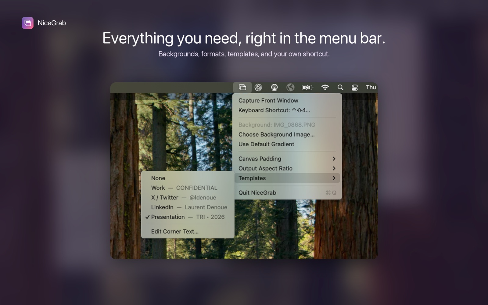 Capture, style, and copy a window screenshot from the menu bar