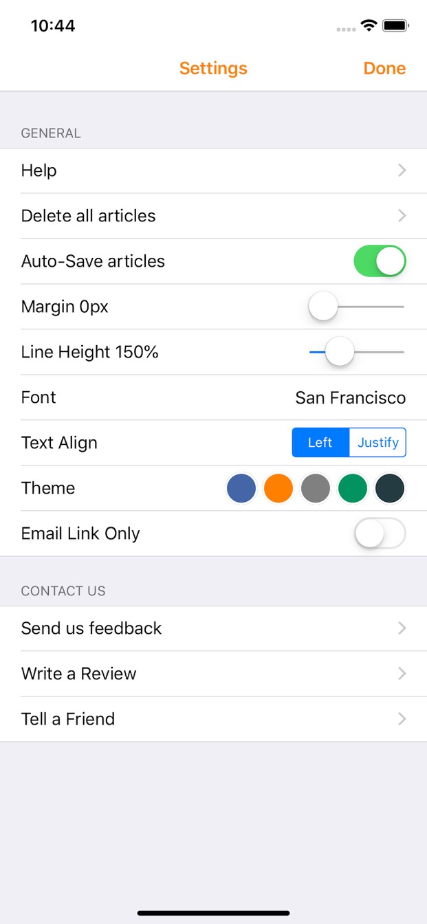 ReaderView settings screenshot