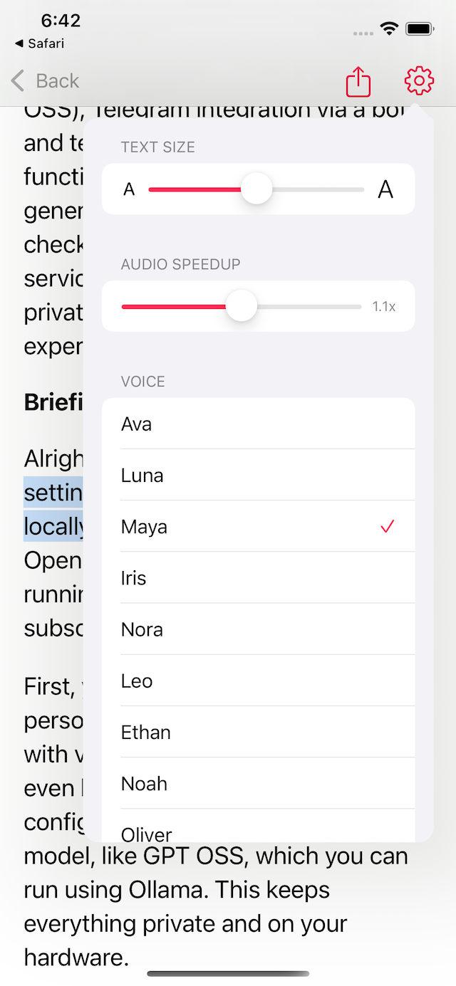 VoiceView voice and speed settings screenshot