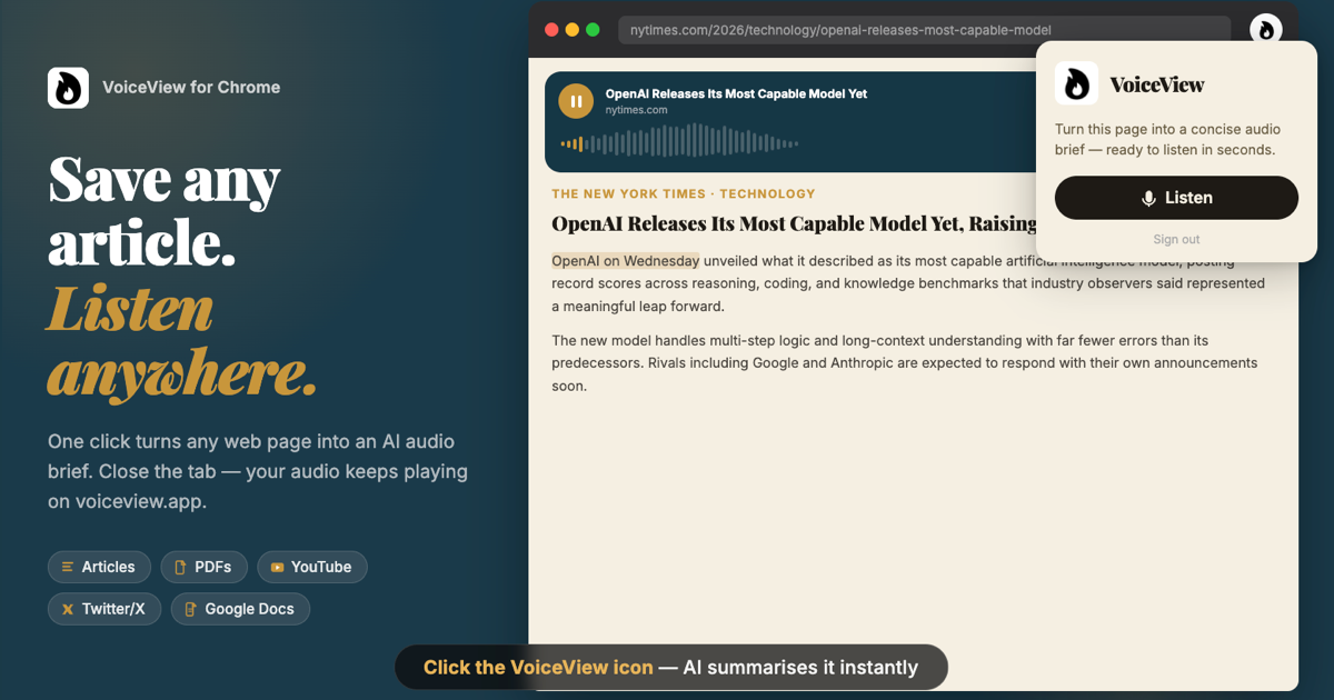 VoiceView - Instant AI summaries and audio overviews